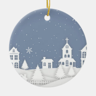 Christmas Church Landscape Ceramic Tree Decoration