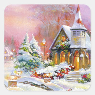 Christmas Church Square Sticker