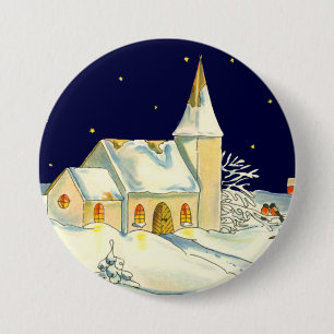 Christmas church winter scene 7.5 cm round badge