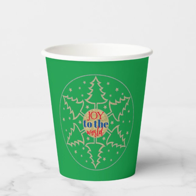 Christmas Circle of Gold Trees Paper Cups (Front)