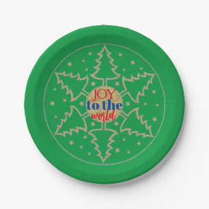 Christmas Circle of Trees Green Paper Plate