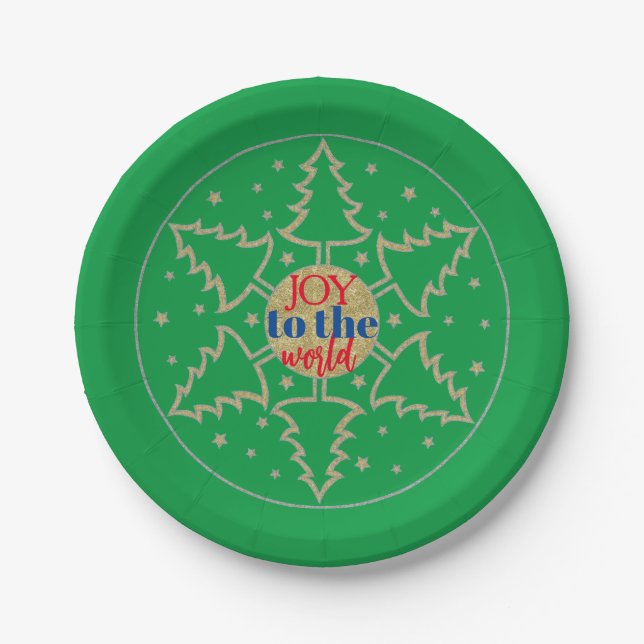 Christmas Circle of Trees Green Paper Plate (Front)