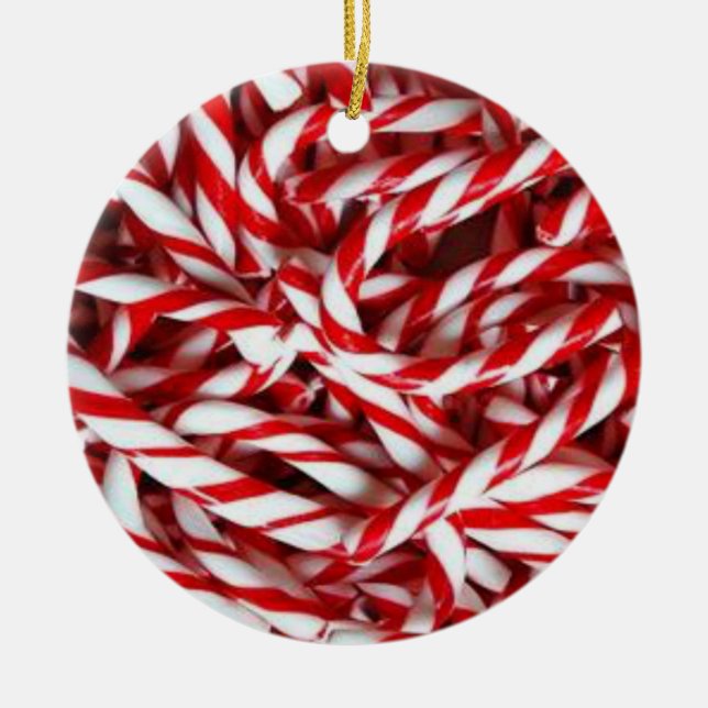 Christmas Circle Ornament, Candy Cane Ceramic Tree Decoration (Front)
