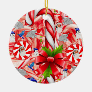 Christmas Circle Ornament, Candy Cane Ceramic Tree Decoration