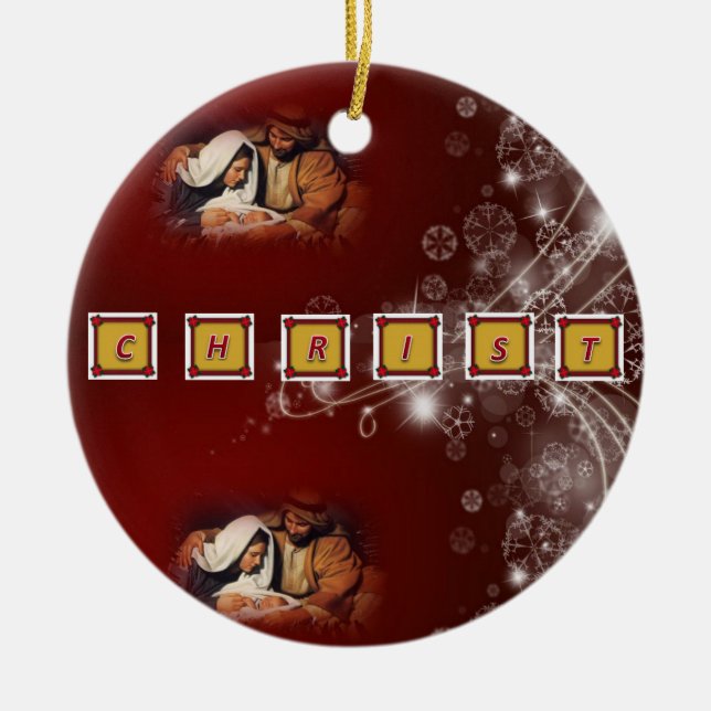 Christmas Circle Ornament, Christ Ceramic Tree Decoration (Front)