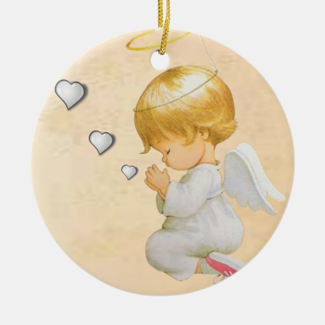 Christmas Circle Ornament, Christmas Angel Ceramic Tree Decoration (Front)