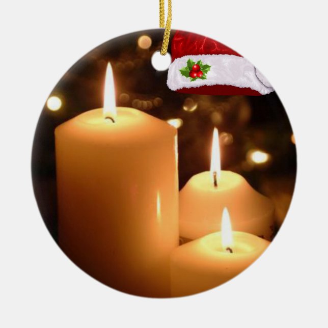 Christmas Circle Ornament, Christmas Candle Ceramic Tree Decoration (Front)