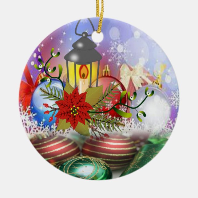 Christmas Circle Ornament, Christmas Candle Ceramic Tree Decoration (Front)