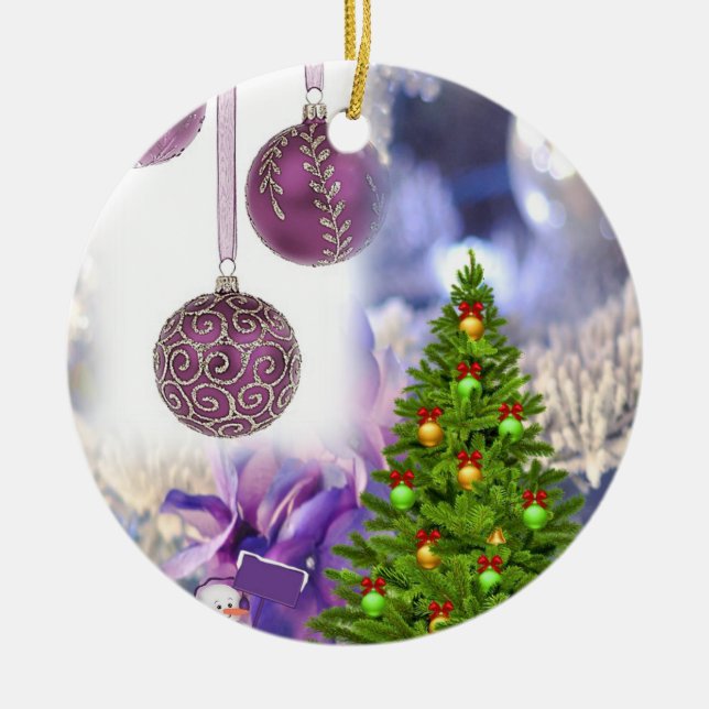 Christmas Circle Ornament, Christmas Tree Ceramic Tree Decoration (Front)