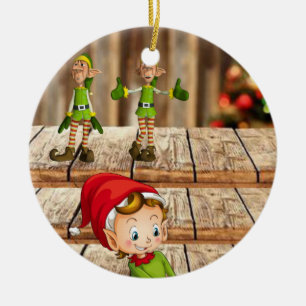 Christmas Circle Ornament, Elf Ceramic Tree Decoration