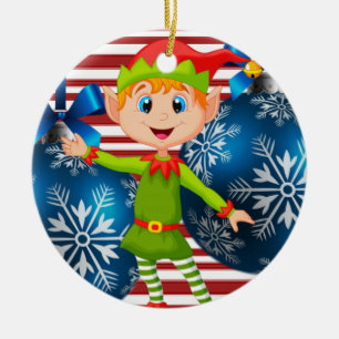 Christmas Circle Ornament, Elf Ceramic Tree Decoration