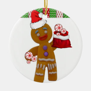 Christmas Circle Ornament, Gingerbreadman Ceramic Tree Decoration