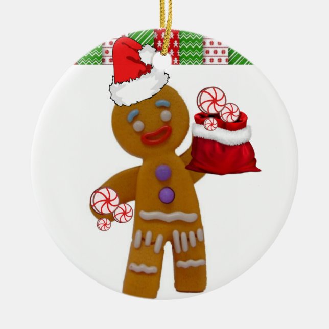 Christmas Circle Ornament, Gingerbreadman Ceramic Tree Decoration (Front)