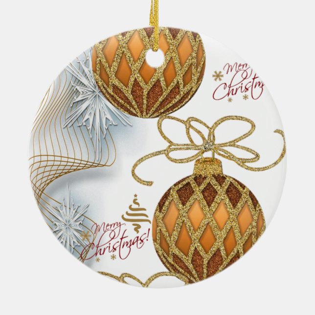 Christmas Circle Ornament, Gold Balls Ceramic Tree Decoration (Back)