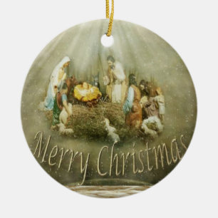 Christmas Circle Ornament, Jesus Christ Ceramic Tree Decoration
