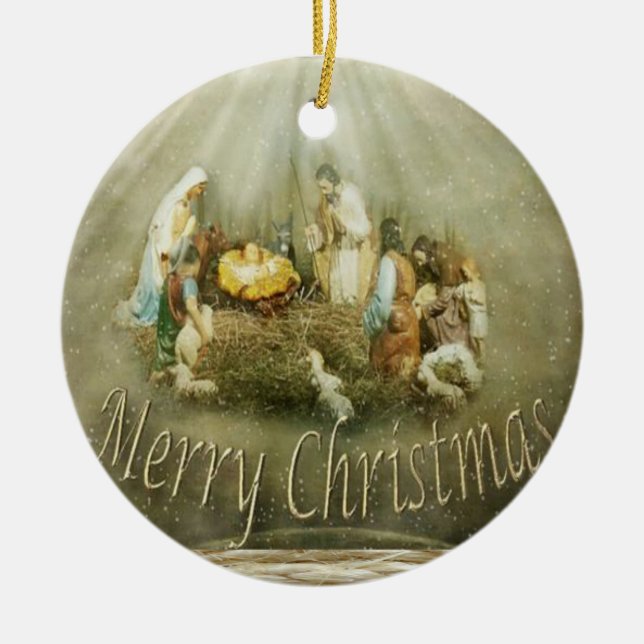 Christmas Circle Ornament, Jesus Christ Ceramic Tree Decoration (Front)