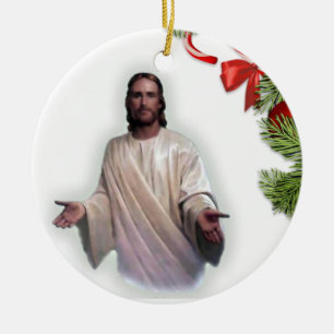 Christmas Circle Ornament, Jesus Christ Ceramic Tree Decoration