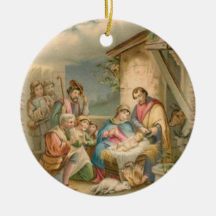 Christmas Circle Ornament, Jesus Christ Ceramic Tree Decoration