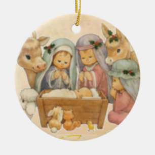 Christmas Circle Ornament, Jesus Christ Ceramic Tree Decoration