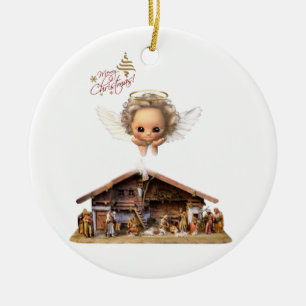 Christmas Circle Ornament, Jesus Christ Ceramic Tree Decoration
