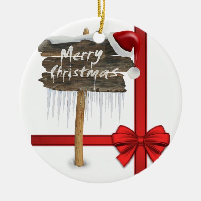 Christmas Circle Ornament, Merry Christmas Ceramic Tree Decoration (Front)