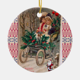 Christmas Circle Ornament, Merry Christmas Ceramic Tree Decoration