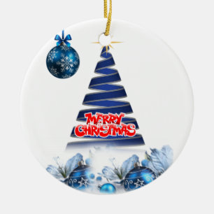 Christmas Circle Ornament, Merry Christmas Ceramic Tree Decoration