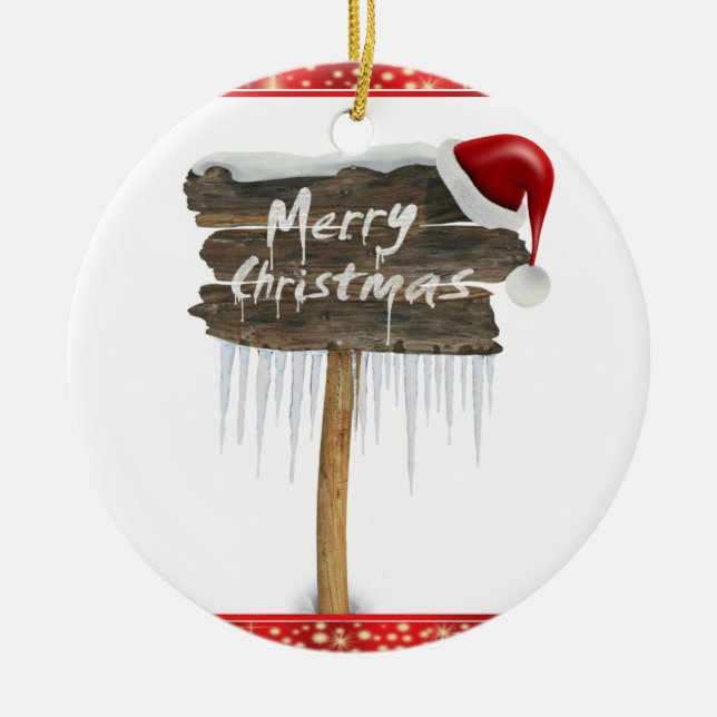 Christmas Circle Ornament, Merry Christmas Ceramic Tree Decoration (Front)