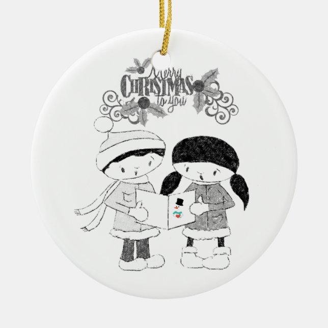 Christmas Circle Ornament, Merry Christmas Ceramic Tree Decoration (Front)