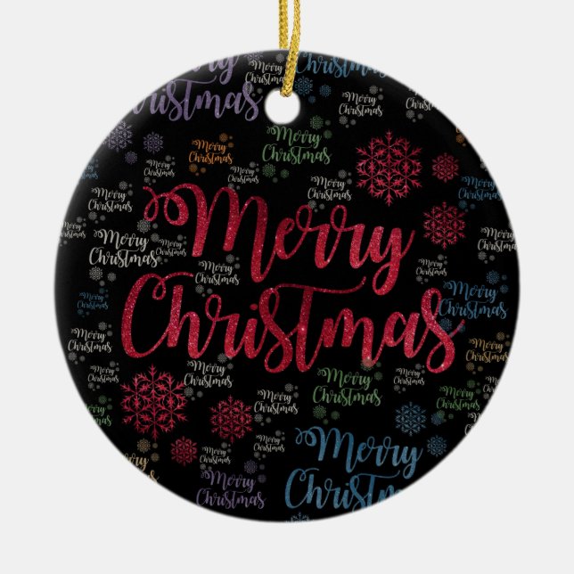 Christmas Circle Ornament, Merry Christmas Ceramic Tree Decoration (Front)