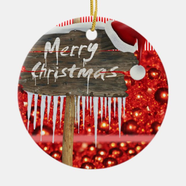 Christmas Circle Ornament, Merry Christmas Ceramic Tree Decoration (Front)