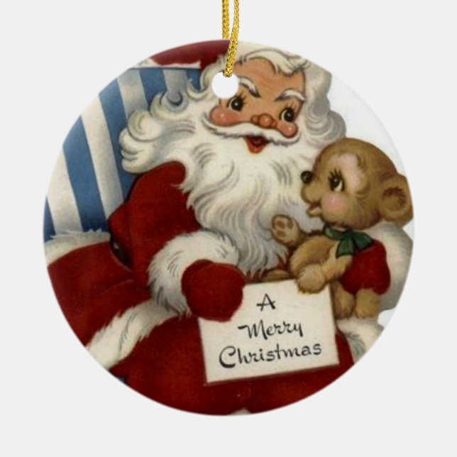 Christmas Circle Ornament, Merry Christmas Ceramic Tree Decoration (Front)