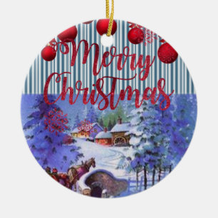 Christmas Circle Ornament, Merry Christmas Ceramic Tree Decoration