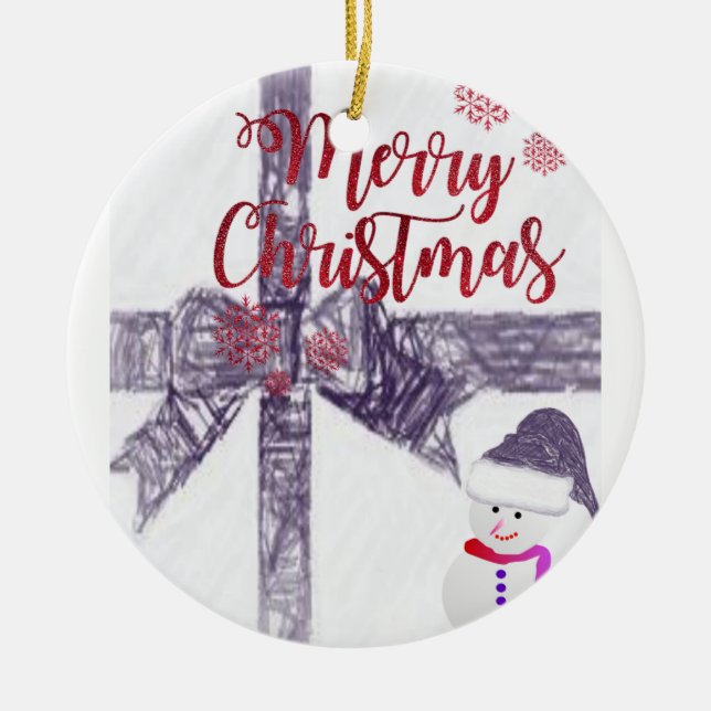 Christmas Circle Ornament, Merry Christmas Ceramic Tree Decoration (Front)