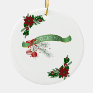 Christmas Circle Ornament, Merry Christmas Ceramic Tree Decoration