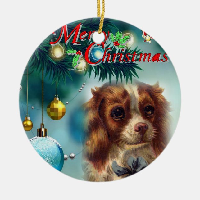 Christmas Circle Ornament, Merry Christmas Ceramic Tree Decoration (Front)