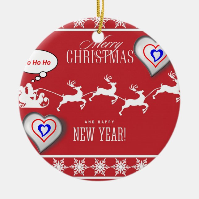 Christmas Circle Ornament, Merry Christmas Ceramic Tree Decoration (Front)