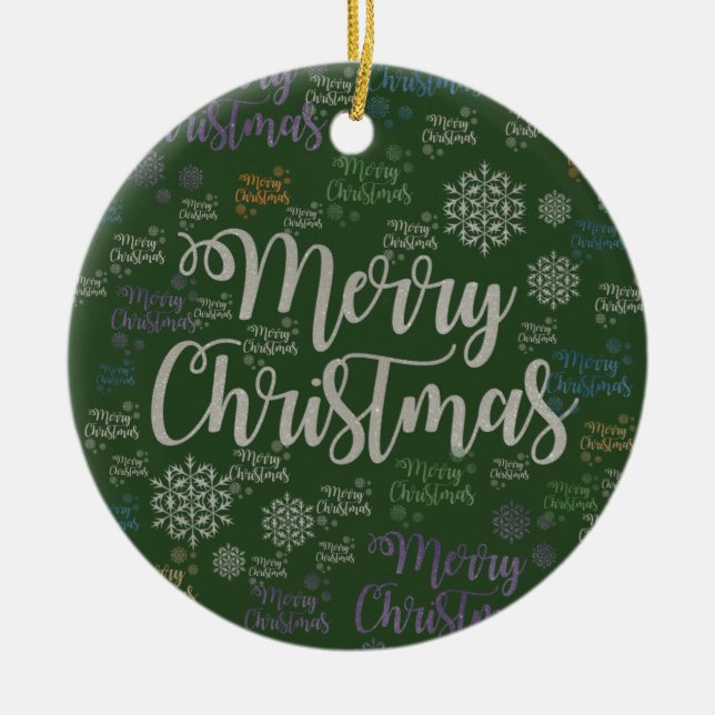 Christmas Circle Ornament, Merry Christmas Ceramic Tree Decoration (Front)