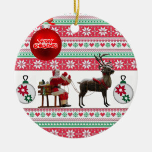 Christmas Circle Ornament, Merry Christmas Ceramic Tree Decoration