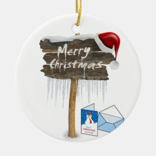 Christmas Circle Ornament, Merry Christmas Ceramic Tree Decoration