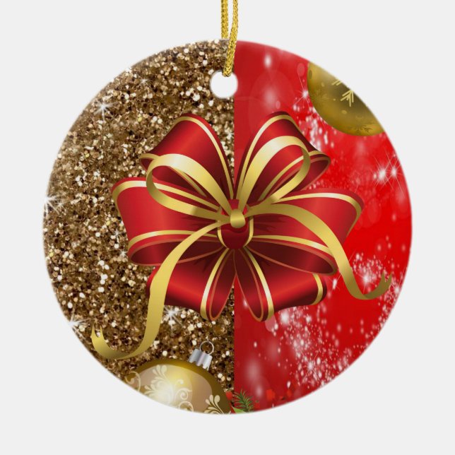 Christmas Circle Ornament, Merry Christmas Ceramic Tree Decoration (Front)