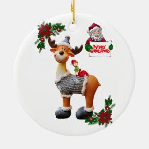 Christmas Circle Ornament, Moose Ceramic Tree Decoration
