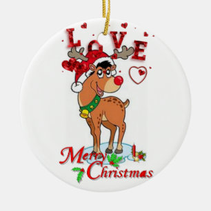 Christmas Circle Ornament, Reindeer Ceramic Tree Decoration