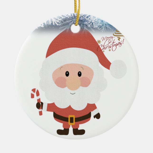 Christmas Circle Ornament, Santa Ceramic Tree Decoration (Front)
