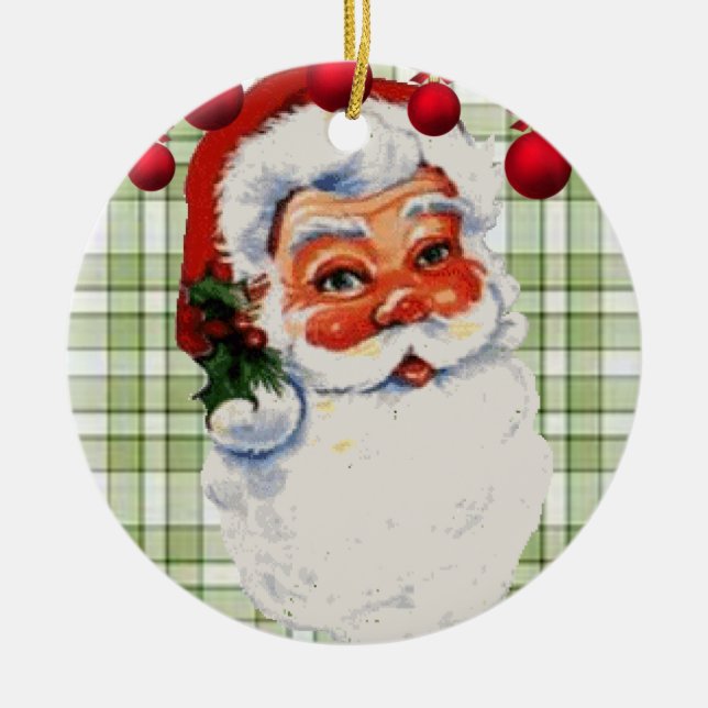 Christmas Circle Ornament, Santa Ceramic Tree Decoration (Front)