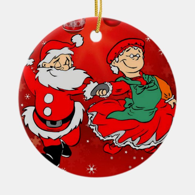 Christmas Circle Ornament, Santa Ceramic Tree Decoration (Front)