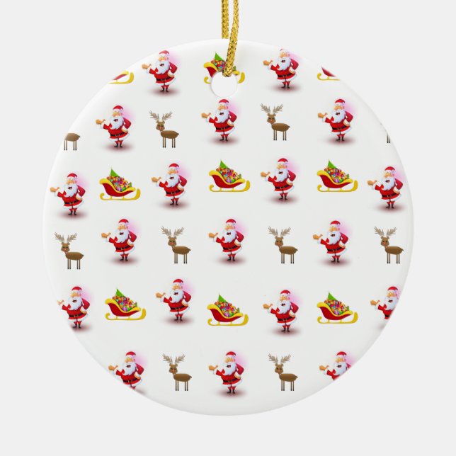 Christmas Circle Ornament, Santa Ceramic Tree Decoration (Front)