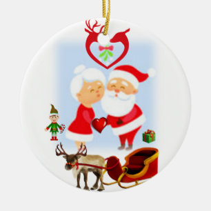 Christmas Circle Ornament, Santa Ceramic Tree Decoration