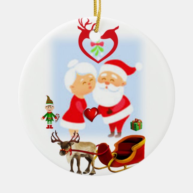 Christmas Circle Ornament, Santa Ceramic Tree Decoration (Front)