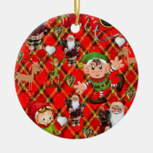 Christmas Circle Ornament, Santa Ceramic Tree Decoration